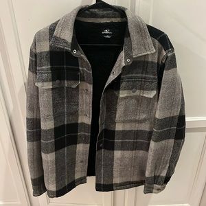 O'Neill Men's Flanders Sherpa-Lined Flannel Shirt Jacket | Size: M | Gray Black